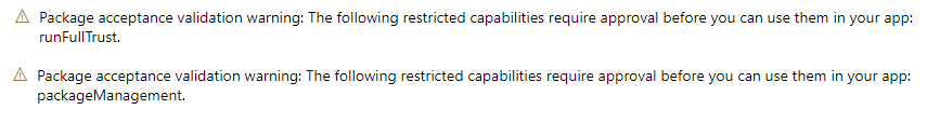 A screenshot that shows what the restricted capabilities warning looks like