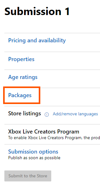 A screenshot that shows where the packages button is