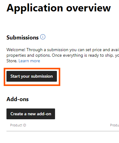 A screenshot that shows where the start a new submission button is