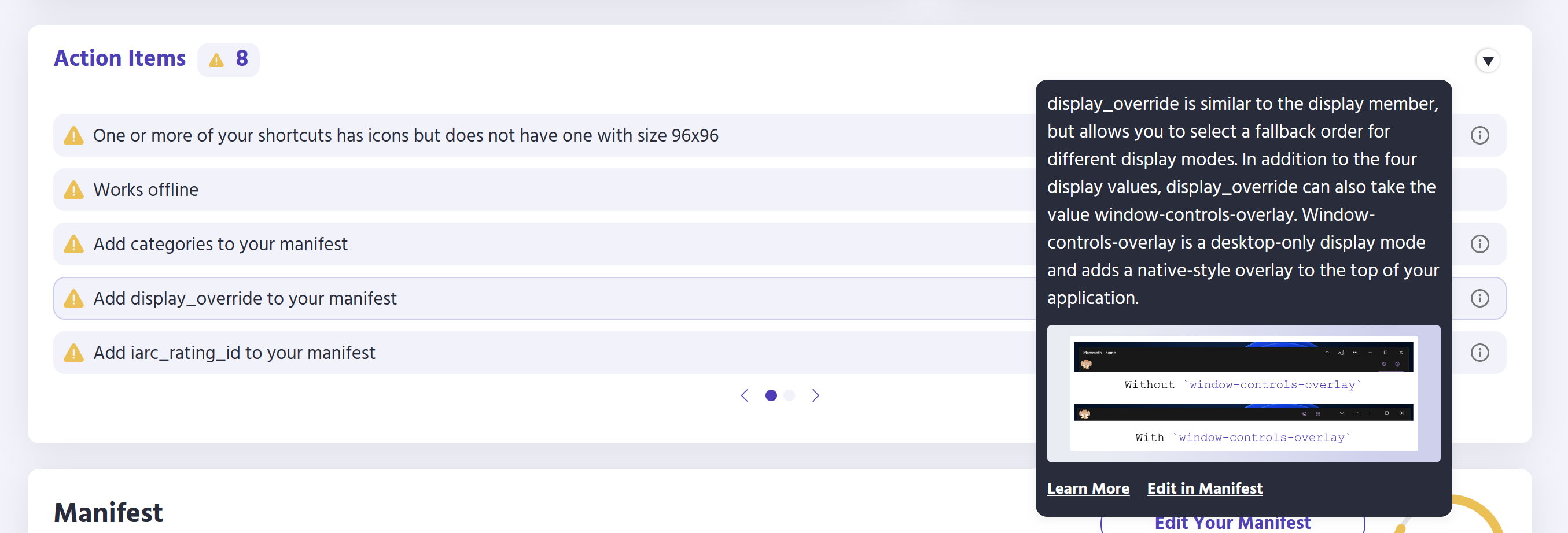 image showing tooltips in use for the display override field