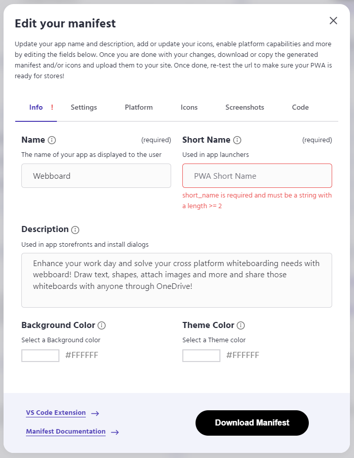 Manifest update